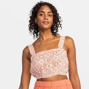 Roxy Women’s Summer Fresco Tile Print Coral Print Villa Woven Crop Tank Top